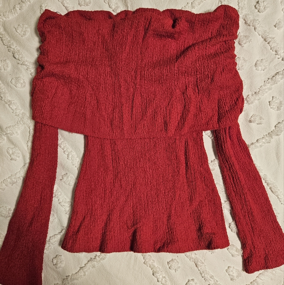 Zara Red Off-the-Shoulder Sweater with Ruffled Design